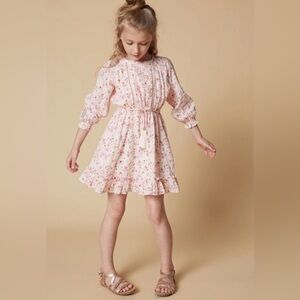 Velveteen 12y Immi pintucked elastic waist dress 0903 Pink Floral Gold Beading
